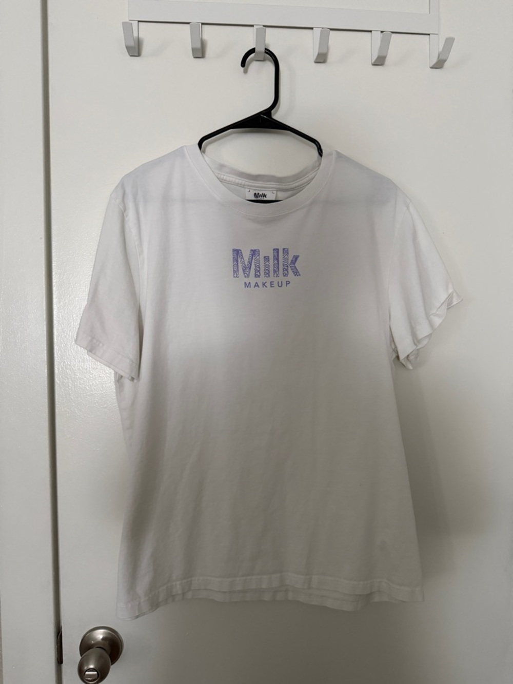 Milk Makeup White Tee with Lavender Logo